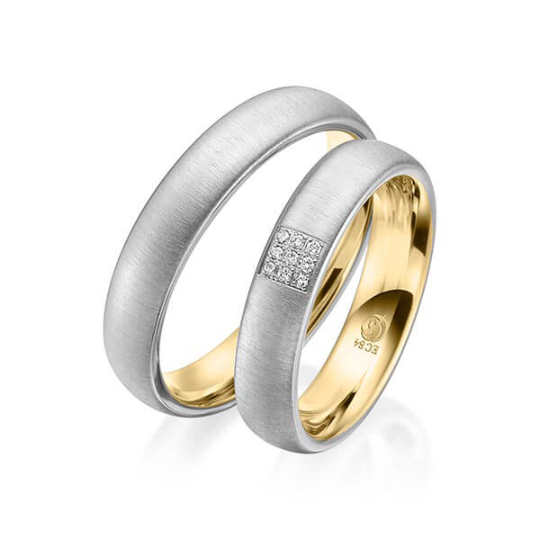 Paar Trauringe / Eheringe außen Platin 600/- , innen Gelbgold 585/- zus. 0,045 ct, tw, si - RU-1539-9