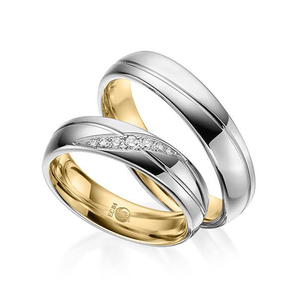 Paar Trauringe / Eheringe außen Platin 600/- , innen Gelbgold 585/- zus. 0,100 ct, tw, si - RU-1534-10