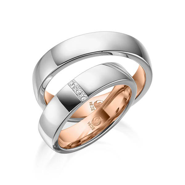 Paar Trauringe / Eheringe außen Platin 600/- , innen Rotgold 585/- zus. 0,075 ct, tw, si - RU-1541-11