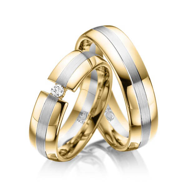Paar Trauringe / Eheringe Gelbgold 585/- Platin 600/- zus. 0,050 ct, tw, si - RU-1004-9