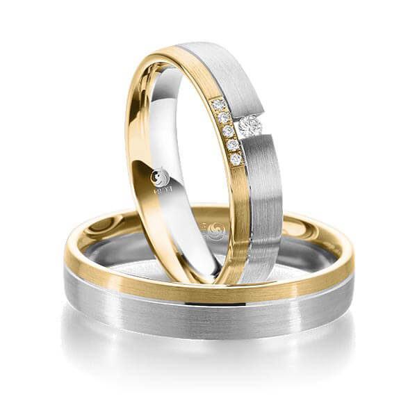 Paar Trauringe / Eheringe Gelbgold 585/- Platin 600/- zus. 0,055 ct, tw, si - RU-1088-5