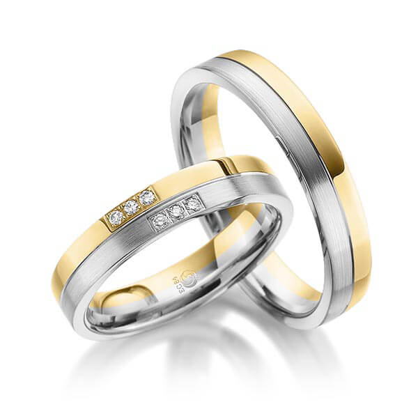Paar Trauringe / Eheringe Gelbgold 585/- Platin 600/- zus. 0,060 ct, tw, si - RU-1085-7