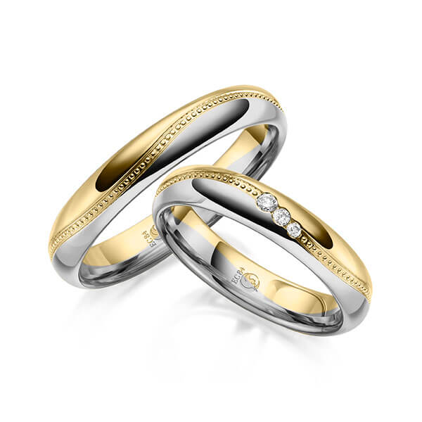 Paar Trauringe / Eheringe Gelbgold 585/- Platin 600/- zus. 0,060 ct, tw, si & tw, vs - RU-1626-11
