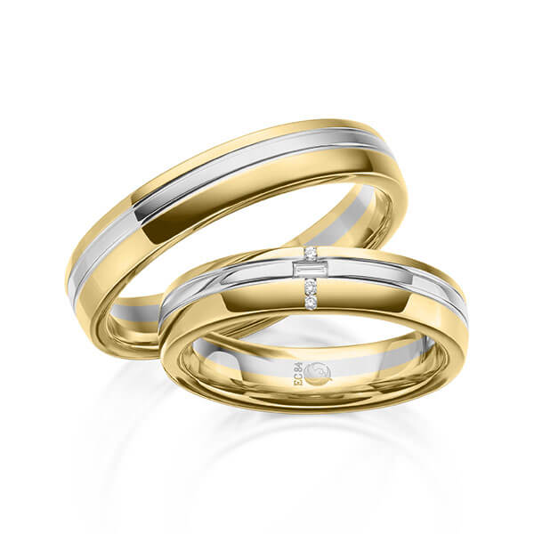 Paar Trauringe / Eheringe Gelbgold 585/- Platin 600/- zus. 0,065 ct, tw, si & tw, vs - RU-1614-9