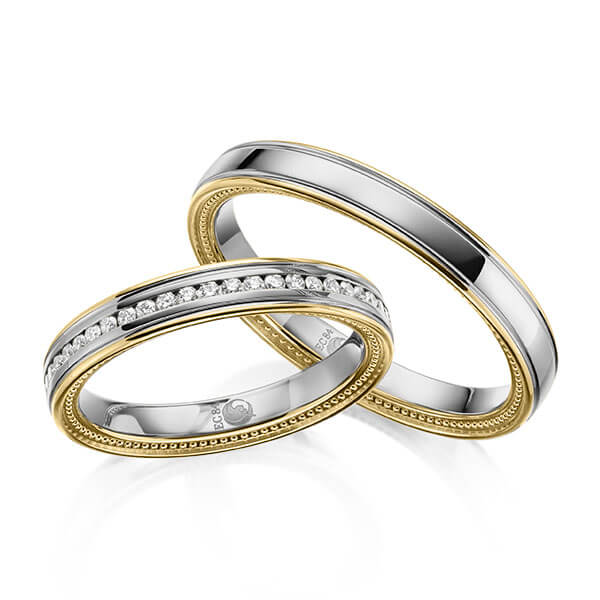 Paar Trauringe / Eheringe Gelbgold 585/- Platin 600/- zus. 0,192 ct, tw, si - RU-1621-11