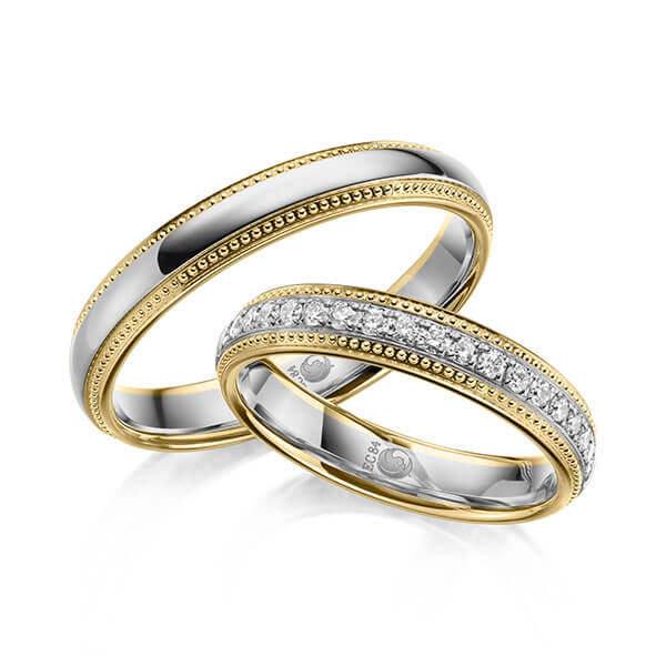 Paar Trauringe / Eheringe Gelbgold 585/- Platin 600/- zus. 0,285 ct, tw, si - RU-1622-10