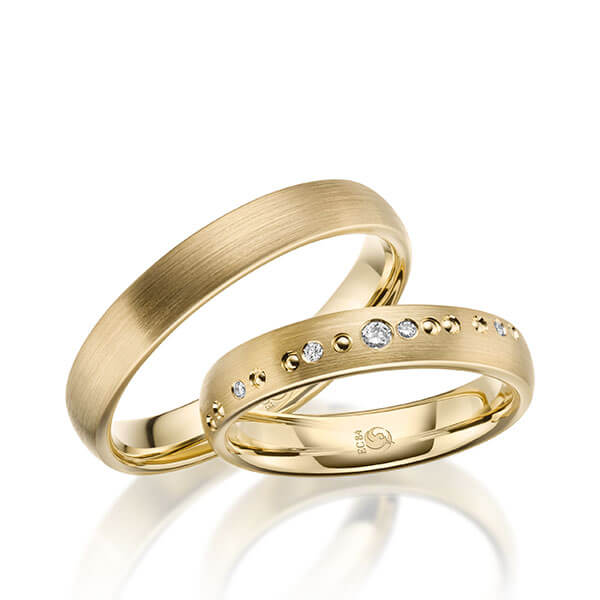 Paar Trauringe / Eheringe Gelbgold 585/- zus. 0,051 ct, tw, si - RU-1632-1