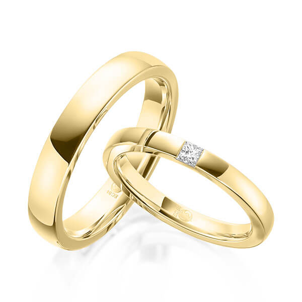 Paar Trauringe / Eheringe Gelbgold 585/- zus. 0,070 ct, tw, si - RU-1612-1