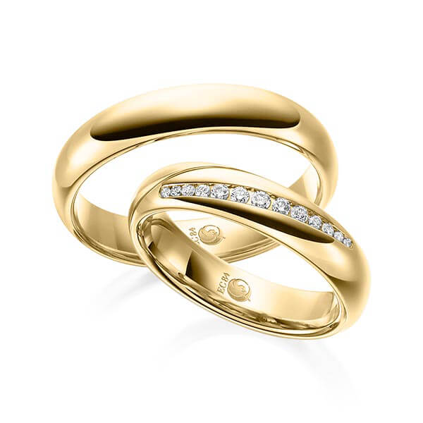 Paar Trauringe / Eheringe Gelbgold 585/- zus. 0,140 ct, tw, si - RU-1527-1