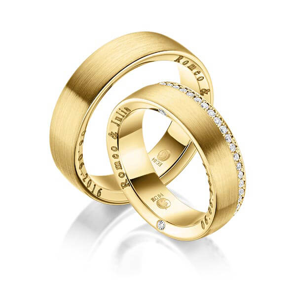 Paar Trauringe / Eheringe Gelbgold 585/- zus. 0,480 ct, tw, si - RU-1042-2