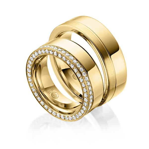 Paar Trauringe / Eheringe Gelbgold 585/- zus. 0,880 ct, tw, si - RU-1055-5
