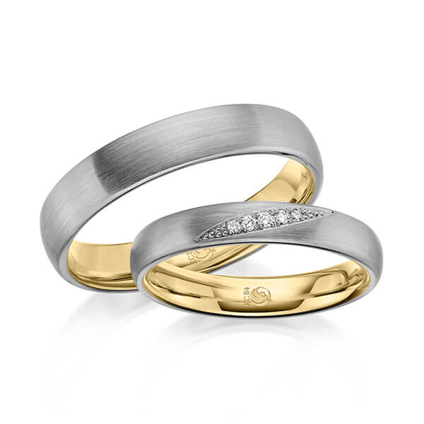 Paar Trauringe / Eheringe Innen Gelbgold 585/- , außen Platin 600/- zus. 0,036 ct, tw, si - RU-1642-12