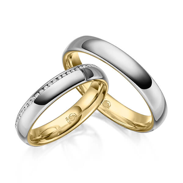 Paar Trauringe / Eheringe Innen Gelbgold 585/- , außen Platin 600/- zus. 0,145 ct, tw, si - RU-1640-11