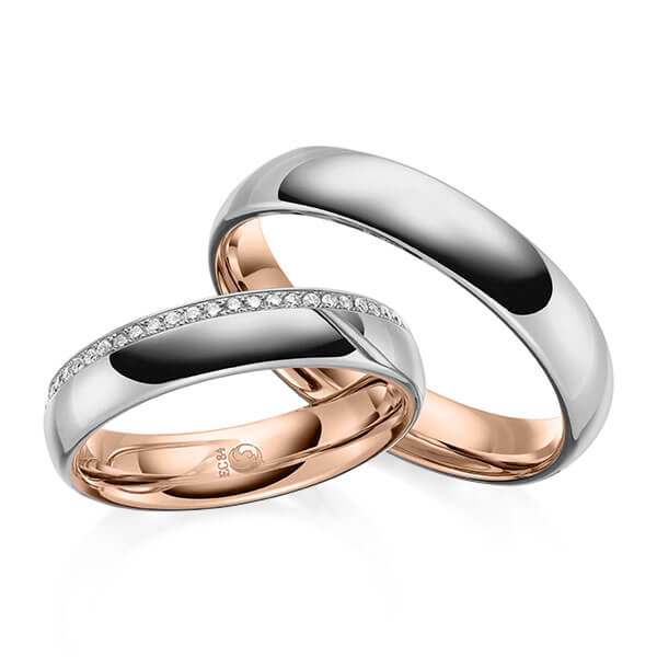 Paar Trauringe / Eheringe Innen Rotgold 585/- , außen Platin 600/- zus. 0,135 ct, tw, si - RU-1644-10