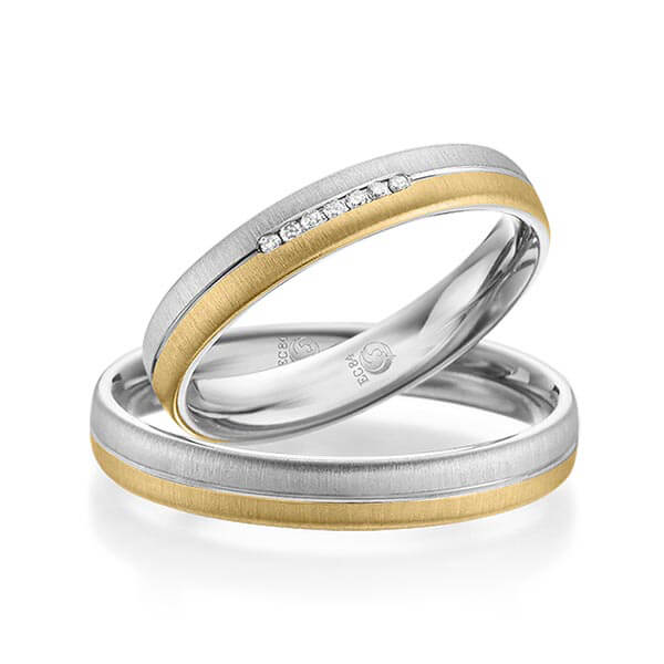 Paar Trauringe / Eheringe Platin 600/- Gelbgold 585/- zus. 0,035 ct, tw, si - RU-1086-5