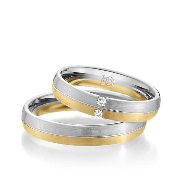 Paar Trauringe / Eheringe Platin 600/- Gelbgold 585/- zus. 0,040 ct, tw, si - RU-1089-4