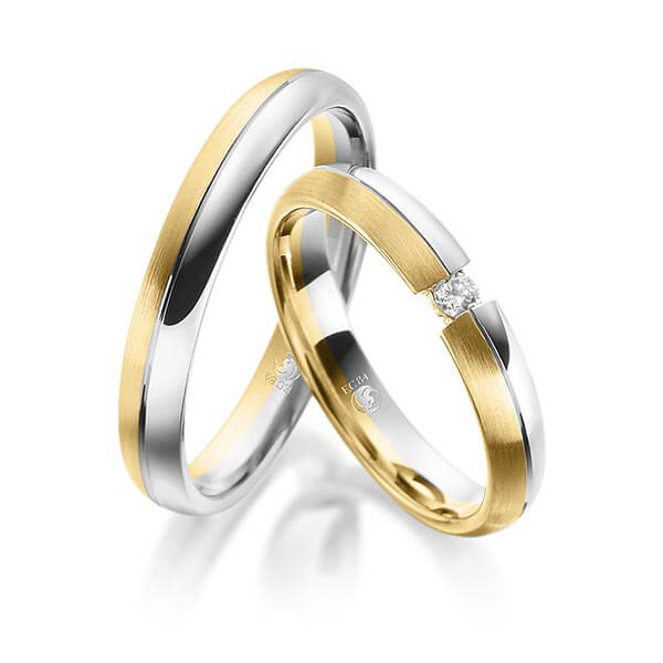 Paar Trauringe / Eheringe Platin 600/- Gelbgold 585/- zus. 0,050 ct, tw, si - RU-1087-5