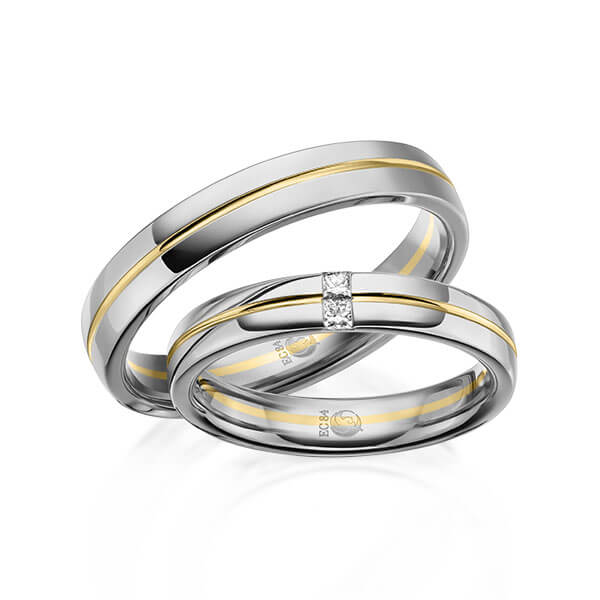Paar Trauringe / Eheringe Platin 600/- Gelbgold 585/- zus. 0,060 ct, tw, si - RU-1615-11