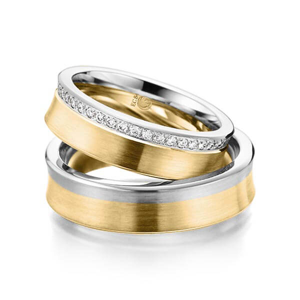 Paar Trauringe / Eheringe Platin 600/- Gelbgold 585/- zus. 0,450 ct, tw, si - RU-1020-2