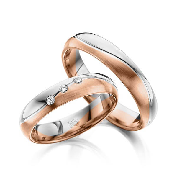 Paar Trauringe / Eheringe Platin 600/- Rotgold 585/- zus. 0,060 ct, tw, si - RU-1022-11