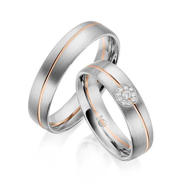 Paar Trauringe / Eheringe Platin 600/- Rotgold 585/- zus. 0,070 ct, tw, si - RU-1604-9
