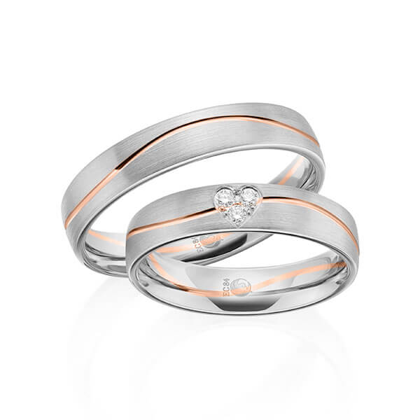 Paar Trauringe / Eheringe Platin 600/- Rotgold 585/- zus. 0,075 ct, tw, si - RU-1603-9