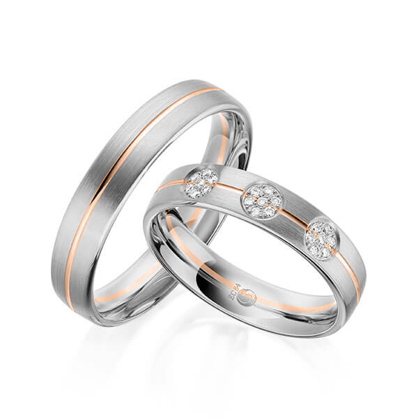 Paar Trauringe / Eheringe Platin 600/- Rotgold 585/- zus. 0,105 ct, tw, si - RU-1605-9
