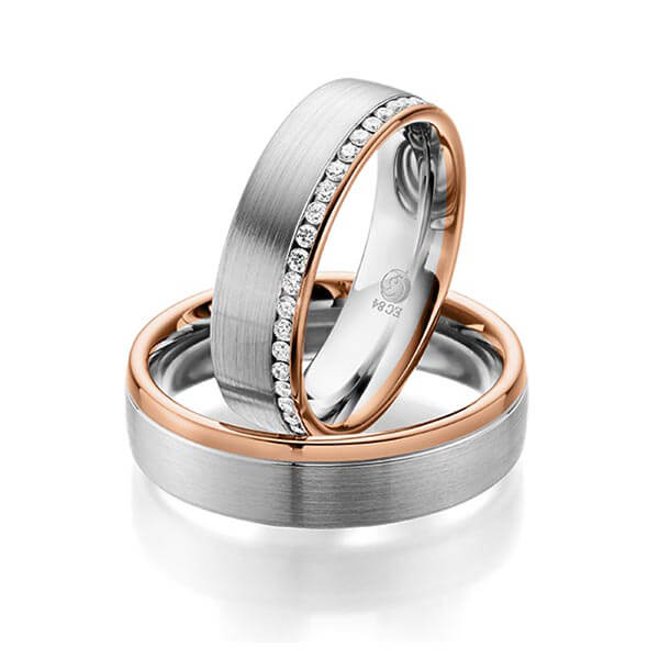 Paar Trauringe / Eheringe Platin 600/- Rotgold 585/- zus. 0,230 ct, tw, si - RU-1058-8