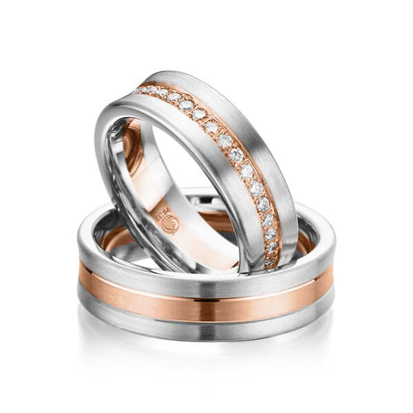 Paar Trauringe / Eheringe Platin 600/- Rotgold 585/- zus. 0,700 ct, tw, si - RU-1009-9
