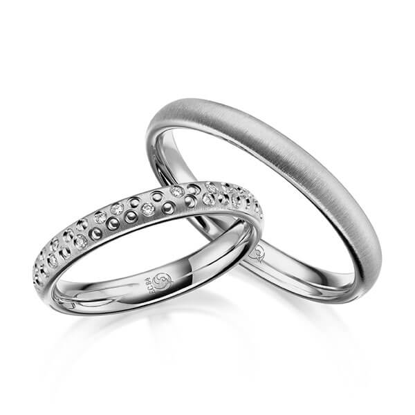 Paar Trauringe / Eheringe Platin 600/- zus. 0,060 ct, tw, si - RU-1634-5