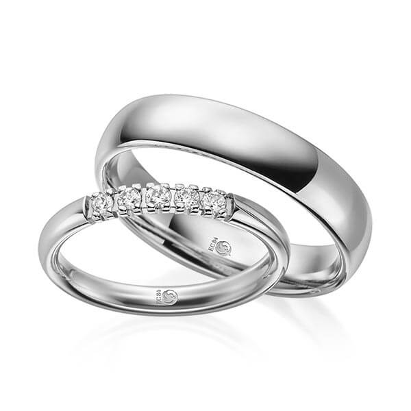 Paar Trauringe / Eheringe Platin 600/- zus. 0,150 ct, tw, si - RU-1543-5