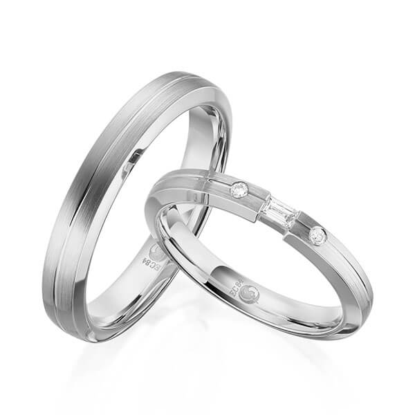 Paar Trauringe / Eheringe Platin 600/- zus. 0,180 ct, tw, si - RU-1616-5
