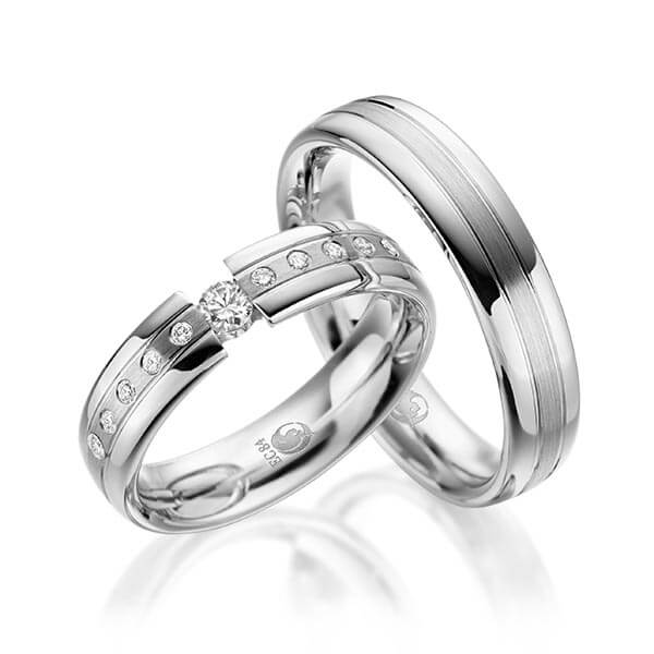 Paar Trauringe / Eheringe Platin 600/- zus. 0,200 ct, tw, si - RU-1043-5