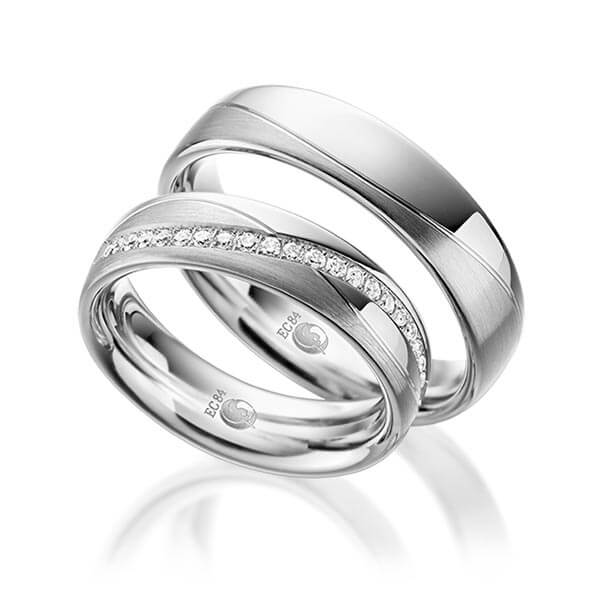 Paar Trauringe / Eheringe Platin 600/- zus. 0,220 ct, tw, si - RU-1046-5