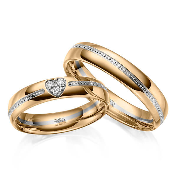 Paar Trauringe / Eheringe Roségold 585/- Graugold 585/- zus. 0,075 ct, tw, si - RU-1646-8
