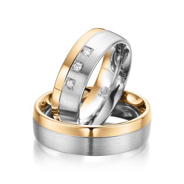 Paar Trauringe / Eheringe Roségold 585/- Graugold dunkel 585/- zus. 0,060 ct, tw, si - RU-1005-1