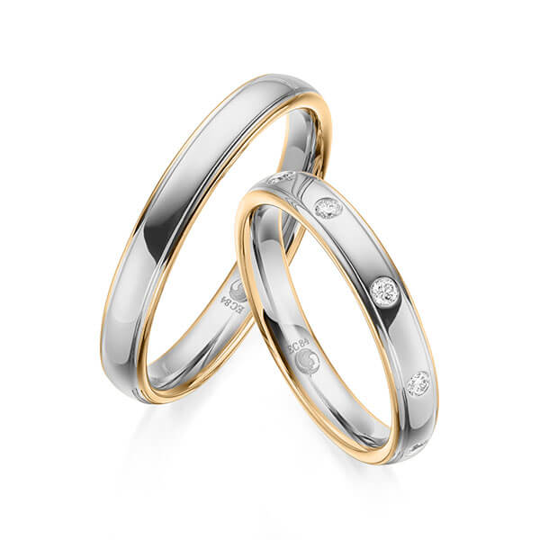 Paar Trauringe / Eheringe Roségold 585/- Platin 600/- zus. 0,125 ct, tw, si - RU-1601-10
