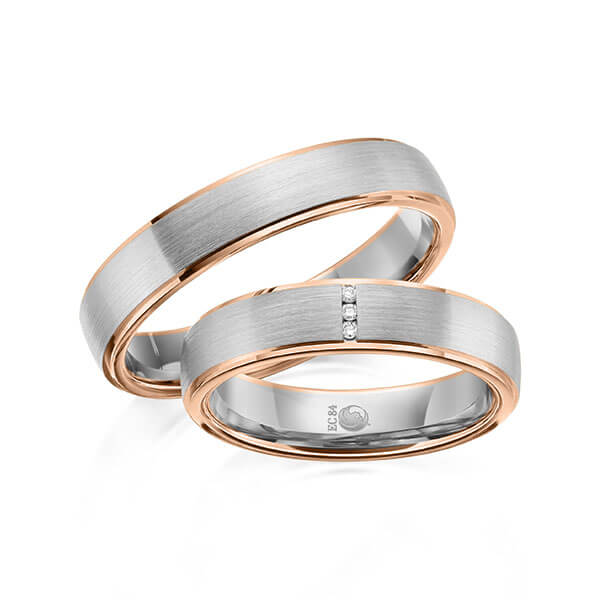 Paar Trauringe / Eheringe Rotgold 585/- Platin 600/- zus. 0,018 ct, tw, si - RU-1602-9