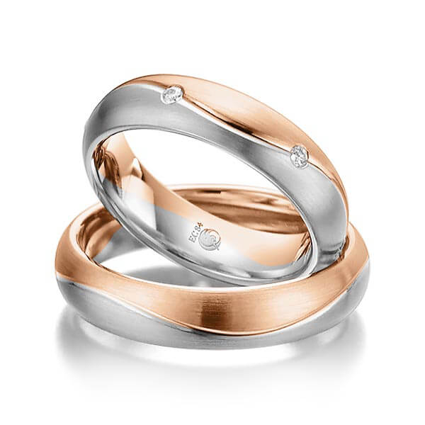 Paar Trauringe / Eheringe Rotgold 585/- Weißgold 585/- zus. 0,120 ct, tw, si - RU-1024-3