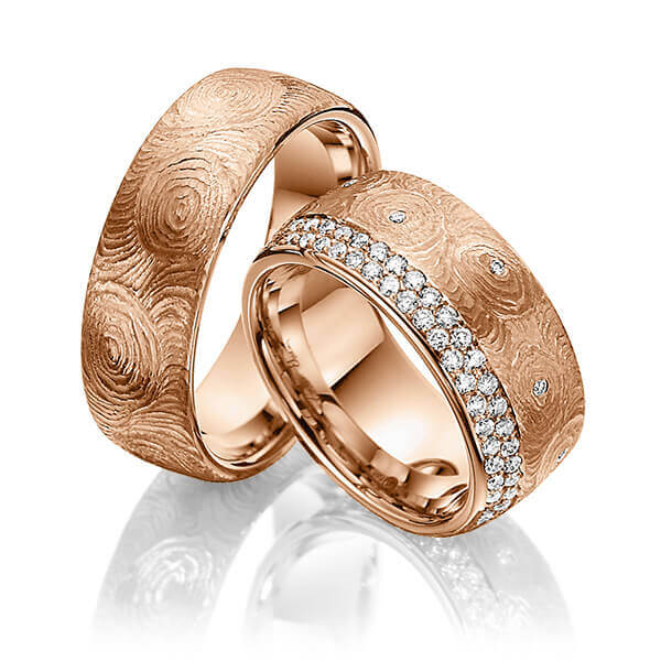 Paar Trauringe / Eheringe Rotgold 585/- zus. 0,950 ct, tw, si - RU-1423-1