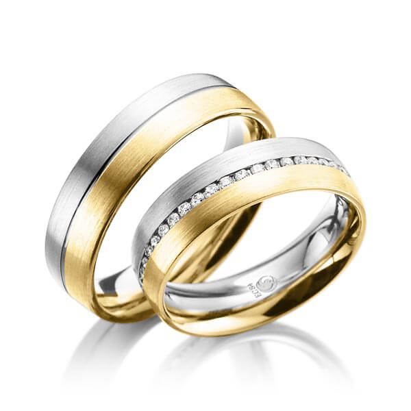 Paar Trauringe / Eheringe Weißgold 585/- Gelbgold 585/- zus. 0,460 ct, tw, si - RU-1017-9